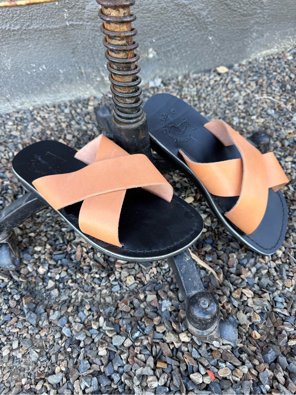 Leather Cross-Strap Sandals in Tan
